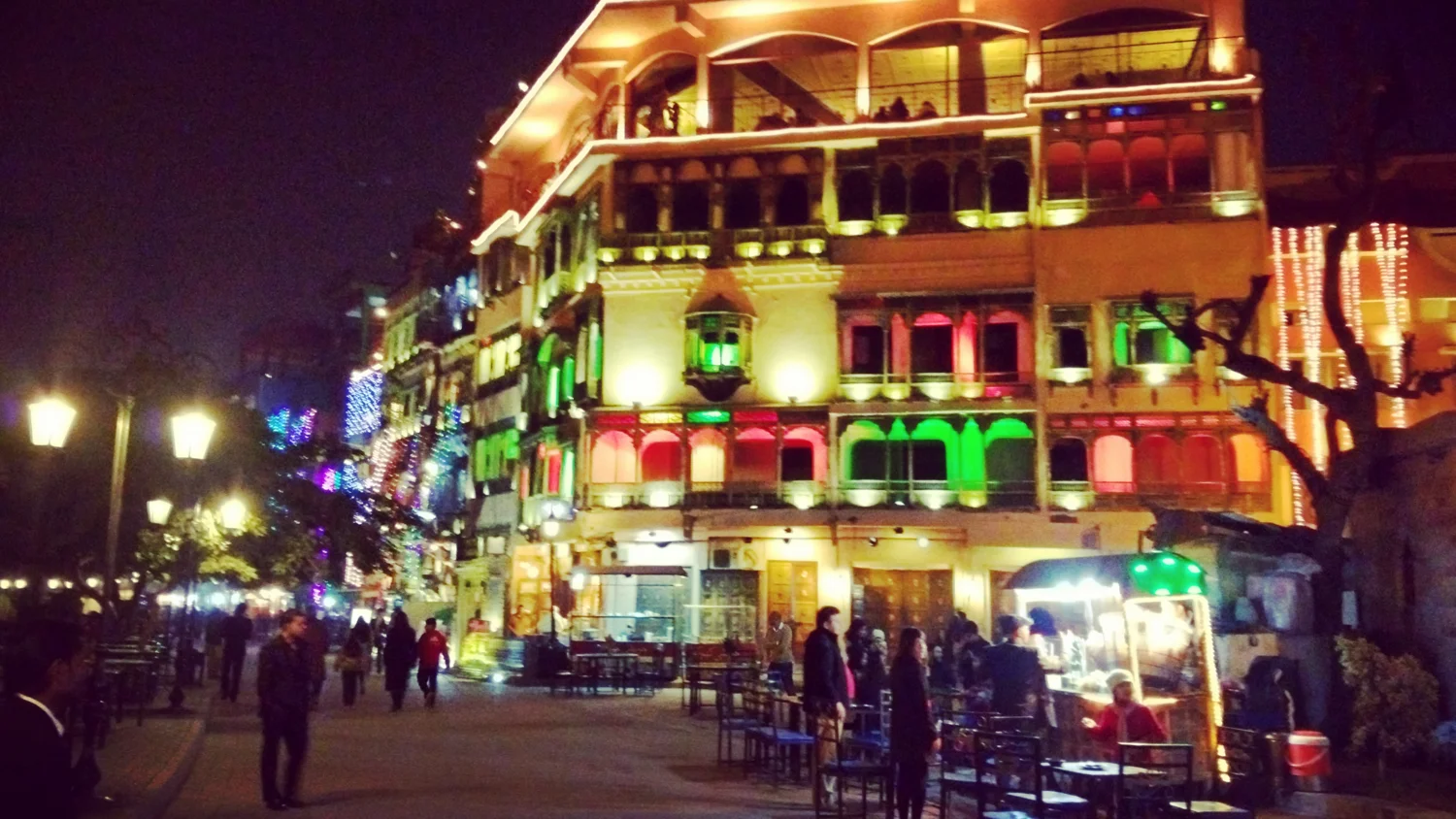 Illuminated buildings on Lahore Food Street